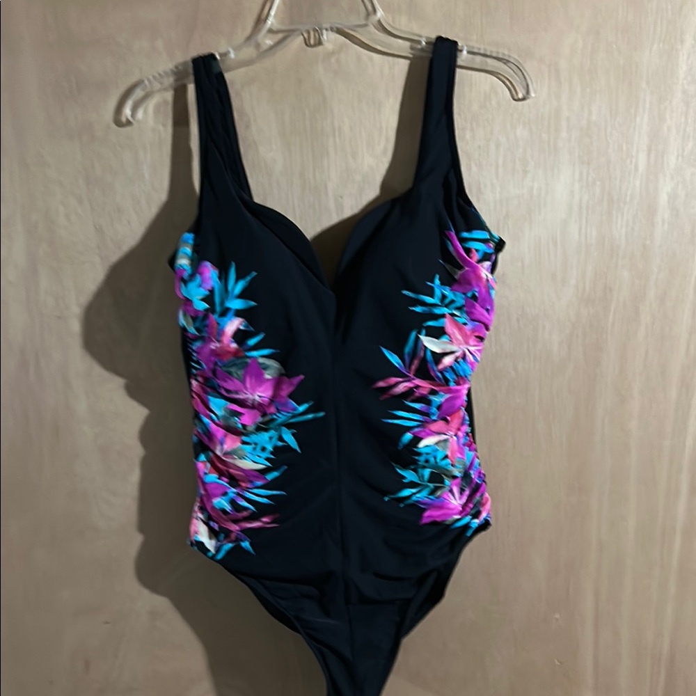 Miraclesuit Black One-Piece Swimsuit with Floral Accents